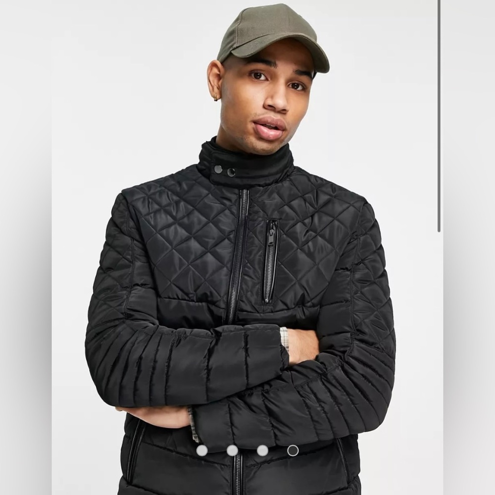 New River Island quilted wet look liner jacket in black